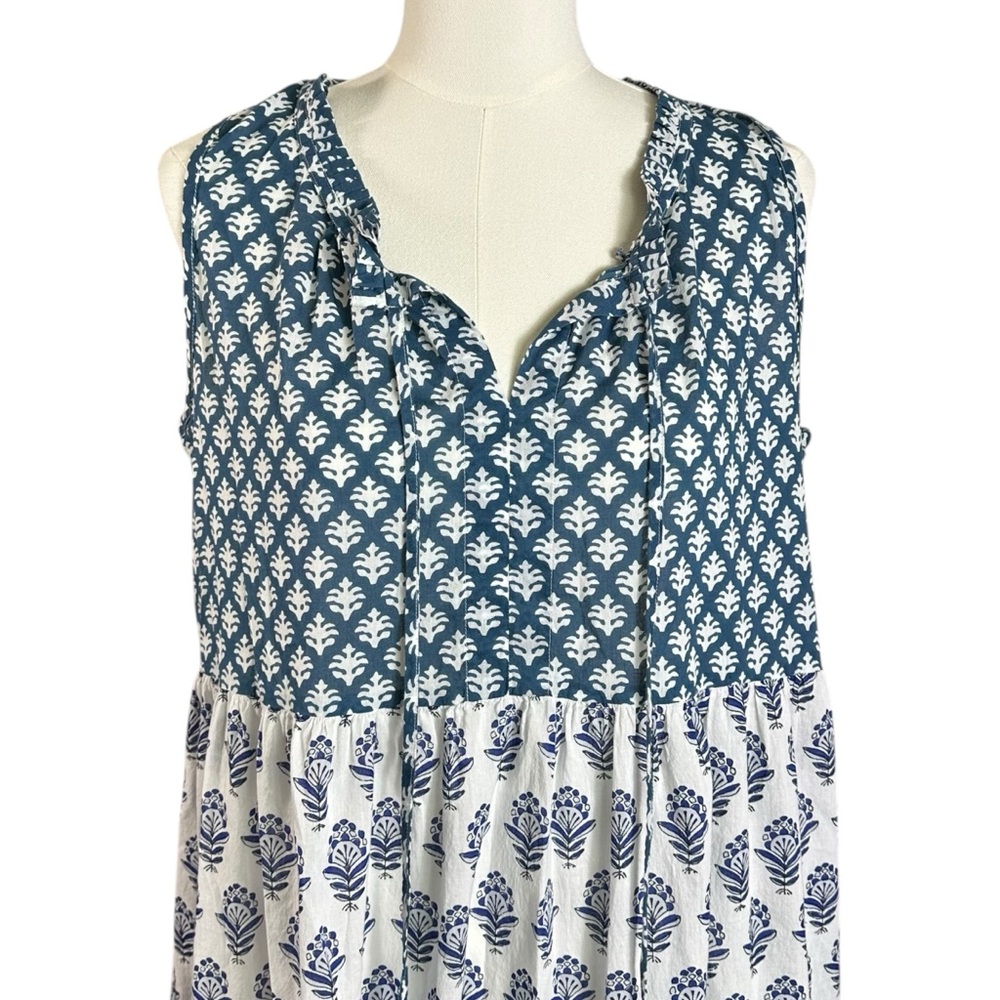 Tuckernuck Bohemian Indian Cotton Tiered Block Print Maxi Dress Medium Retro 70s - Picture 4 of 8